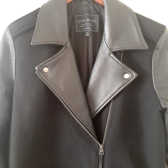 Lucky Brand Wool and Leather Mid Length Biker Jacket - Picture 2 of 11